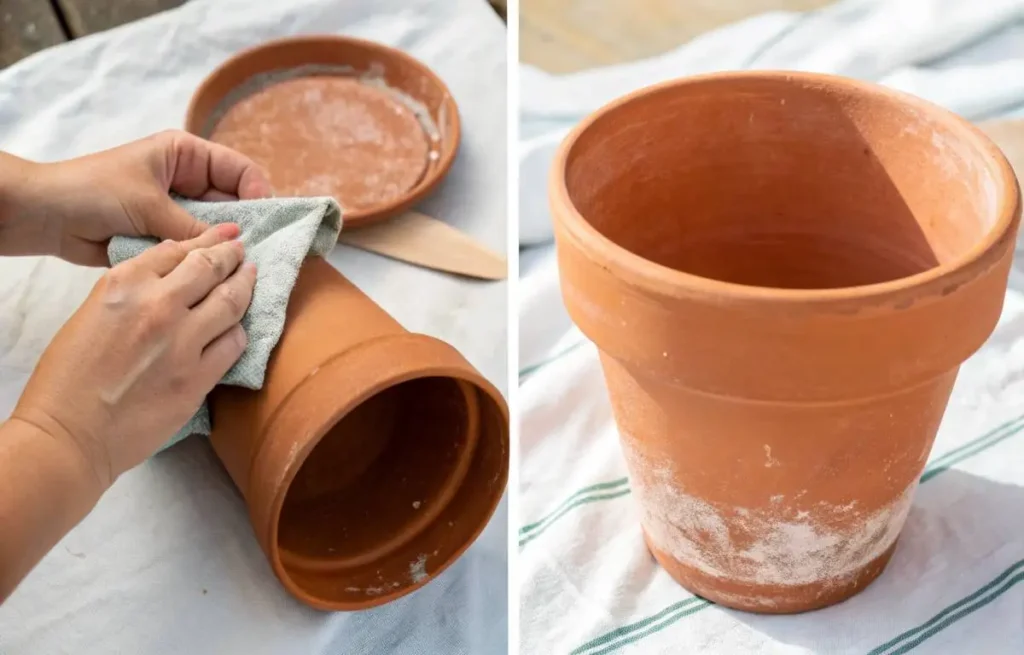 Step-by-step guide to preparing a terracotta pot before painting – cleaning, sanding, and drying process for Painting Terracotta Pots
