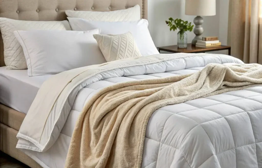 Layered summer bedding with light throws