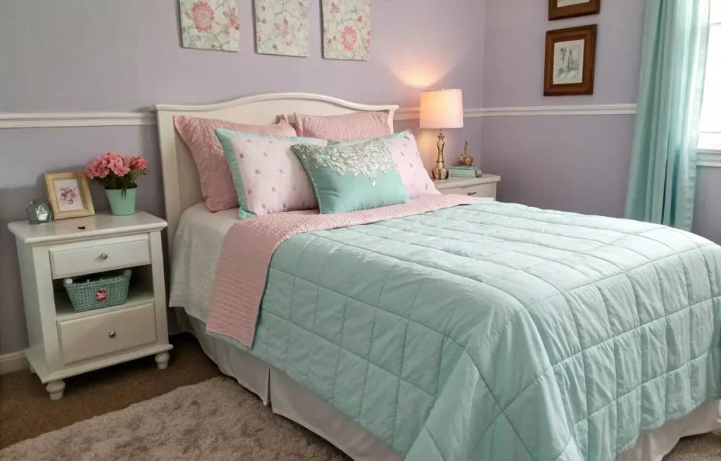Summer bedding with soft pastel colors