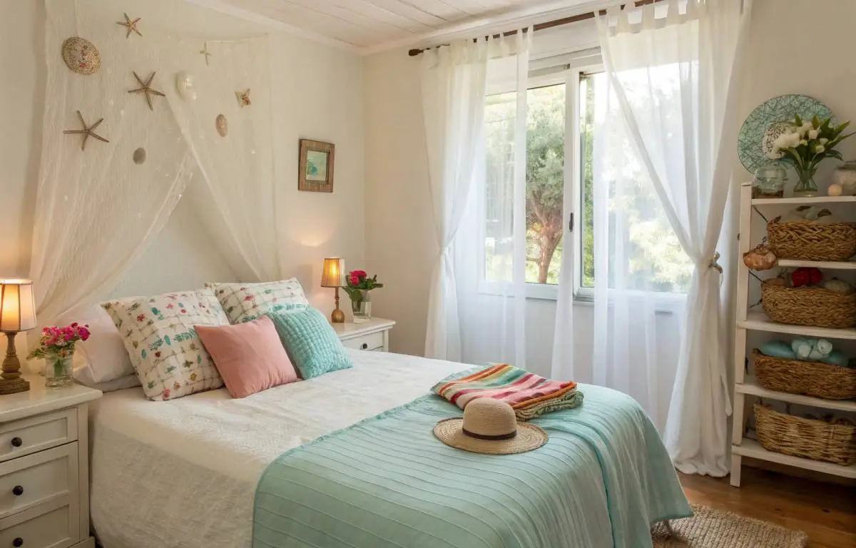 Summer bedroom with cozy atmosphere