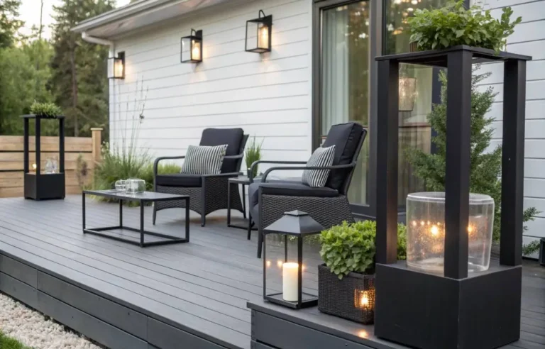 Charcoal deck with black furniture and minimalist décor