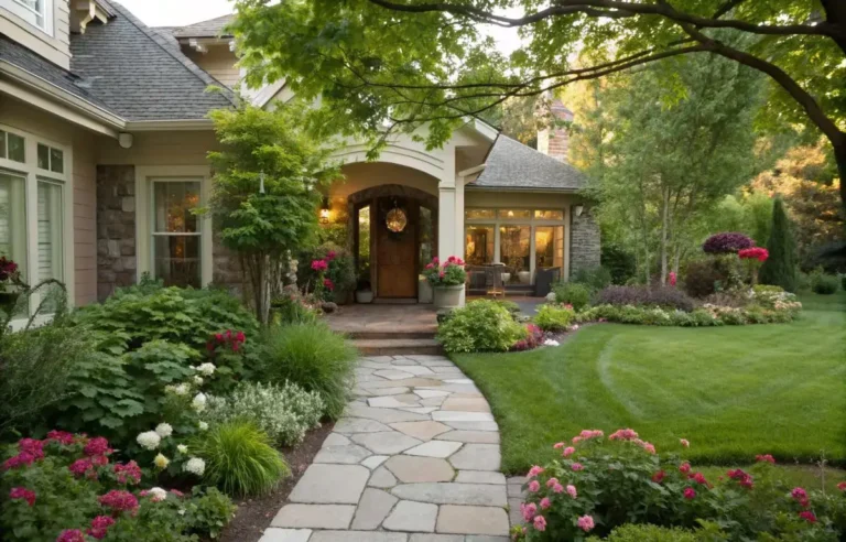 Lush front yard entryway landscaping ideas