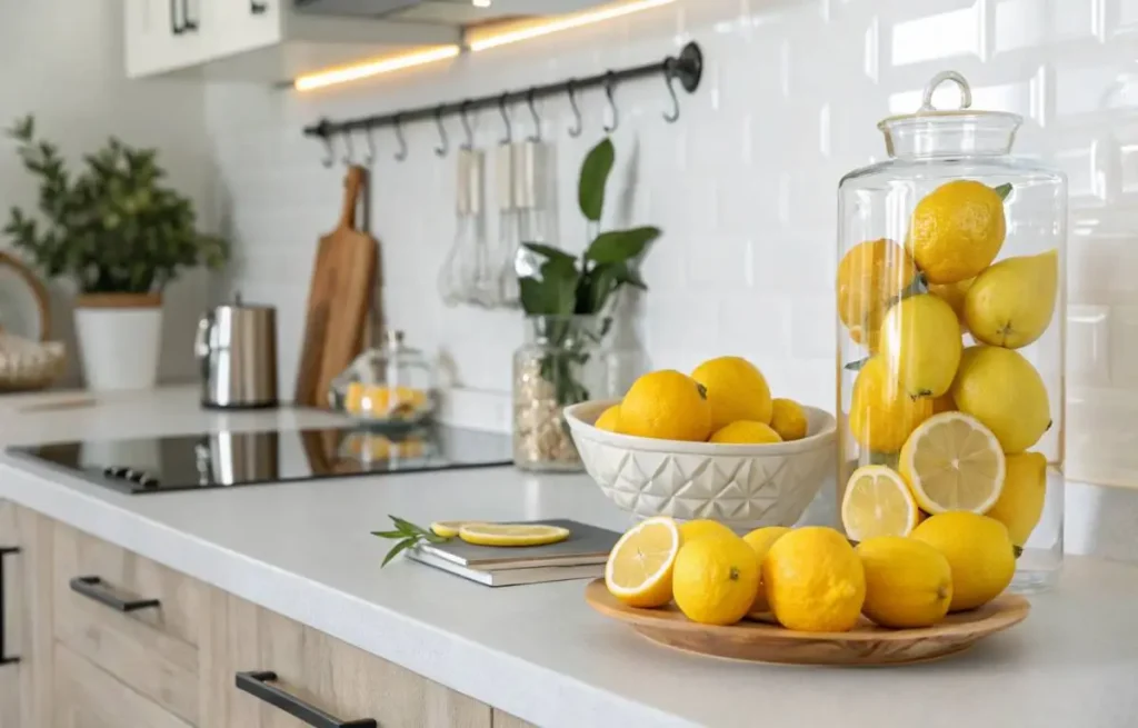 Bright yellow lemon decor revitalizing a modern kitchen