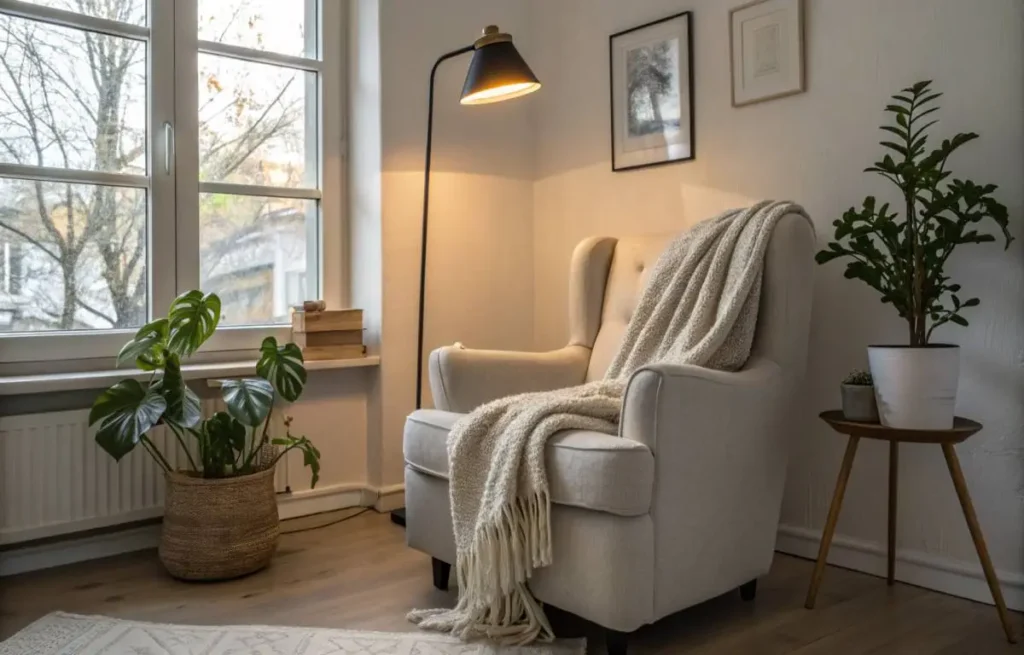 Corner decoration ideas with cozy seating in living room	