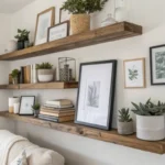 Corner decoration ideas with floating shelves and wall art
