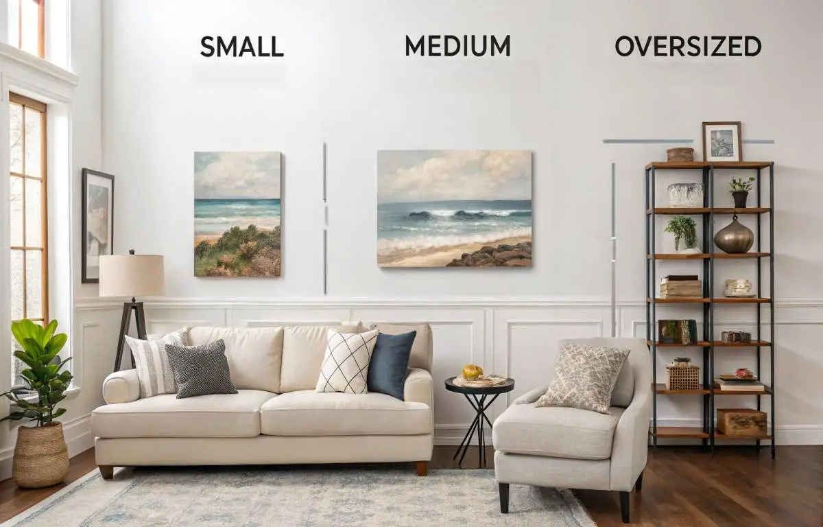 Choosing the right size wall art decor for living room with different wall art pieces