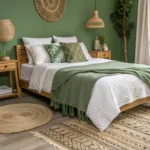 Green bedroom decorating ideas with natural textures and organic materials