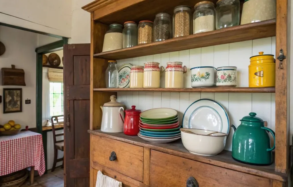 Country kitchen decor with vintage accessories