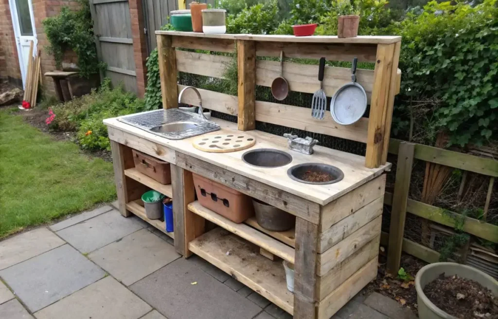 Mud kitchen DIY ideas using household items
