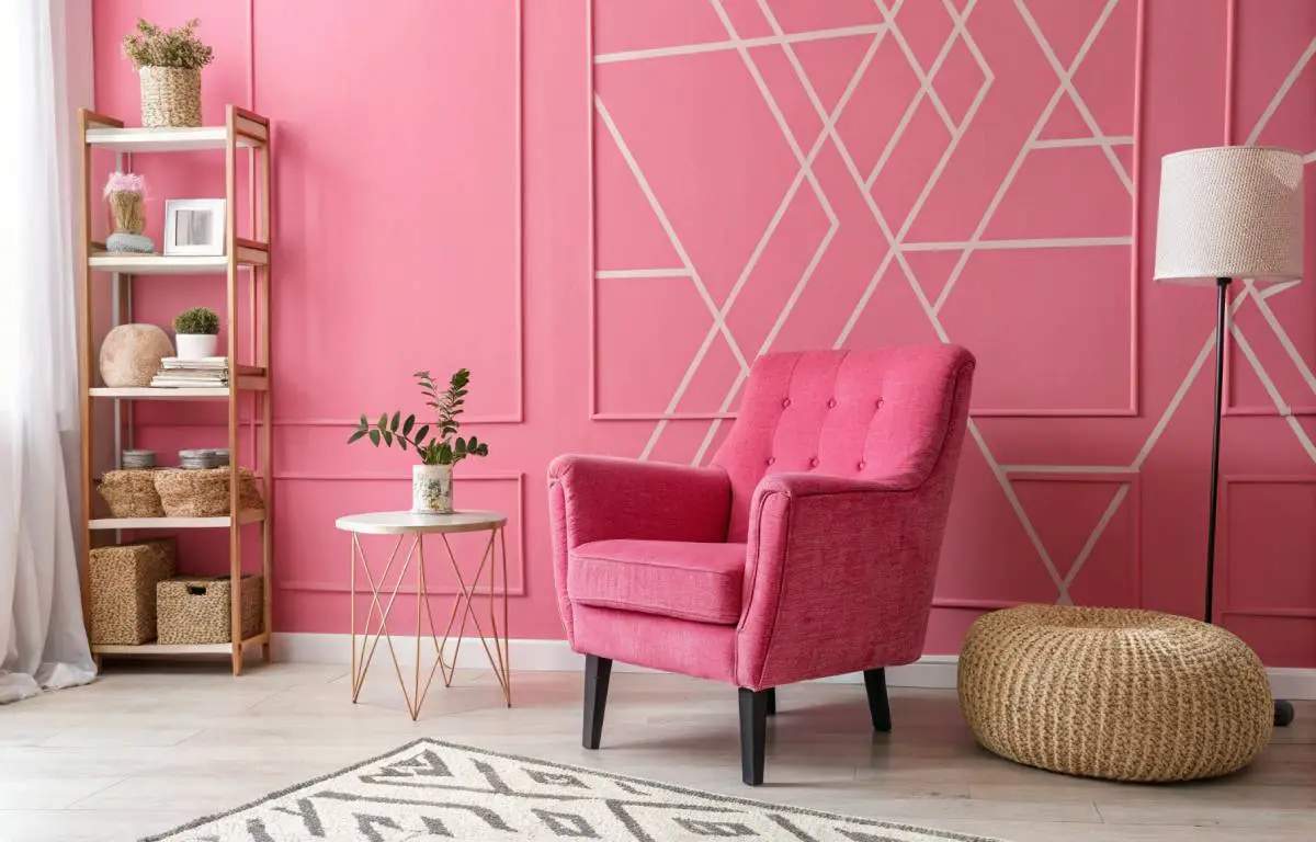 Bold pink living room with vibrant accent wall and statement furniture