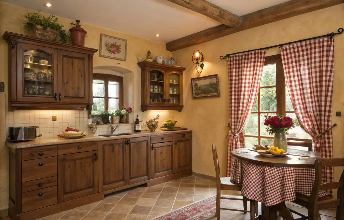 Country kitchen decor with warm colors