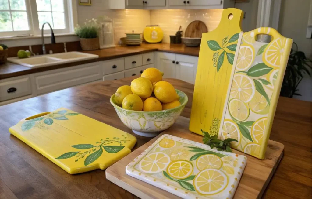 DIY lemon centerpiece and hand-painted cutting board