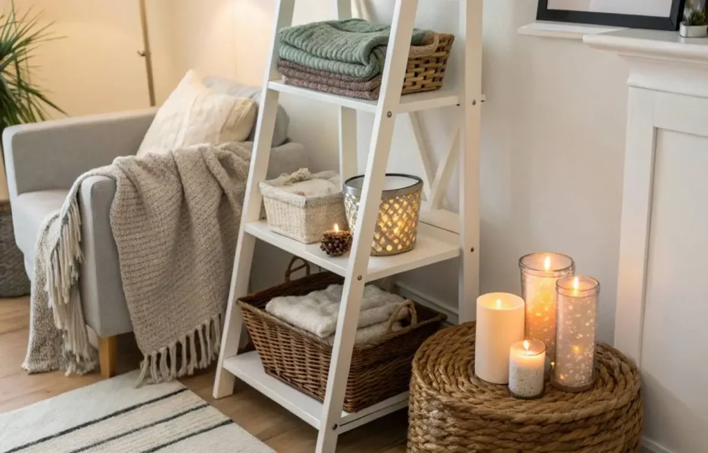 Corner decoration ideas with stylish storage in living room	