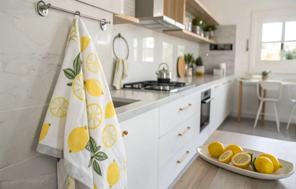 Subtle lemon motifs in minimalist kitchen design