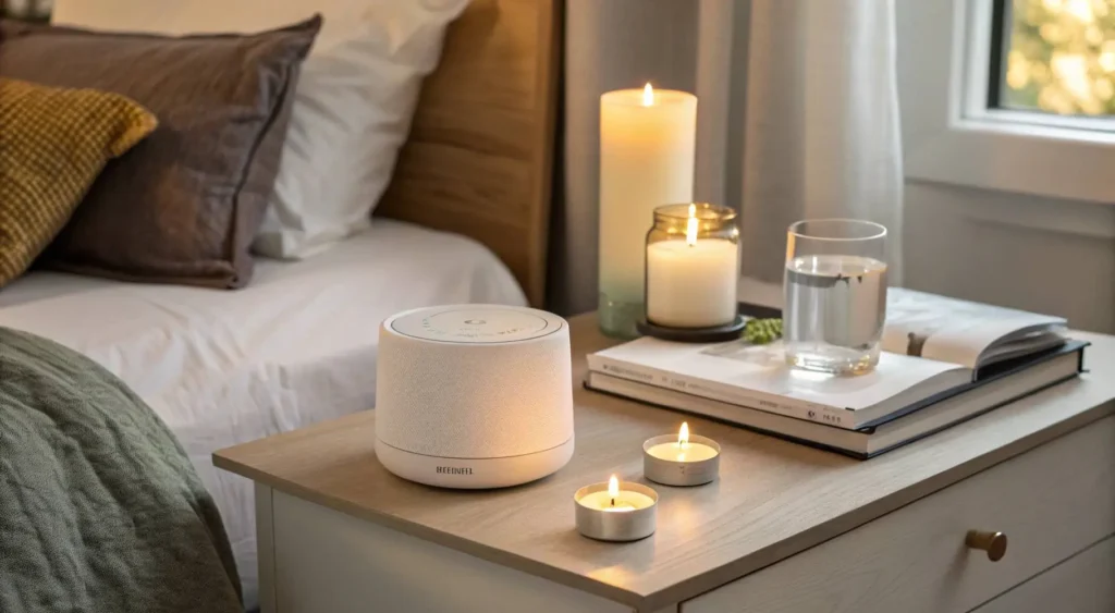 Men bedroom decor with scented candles and soft soundscapes