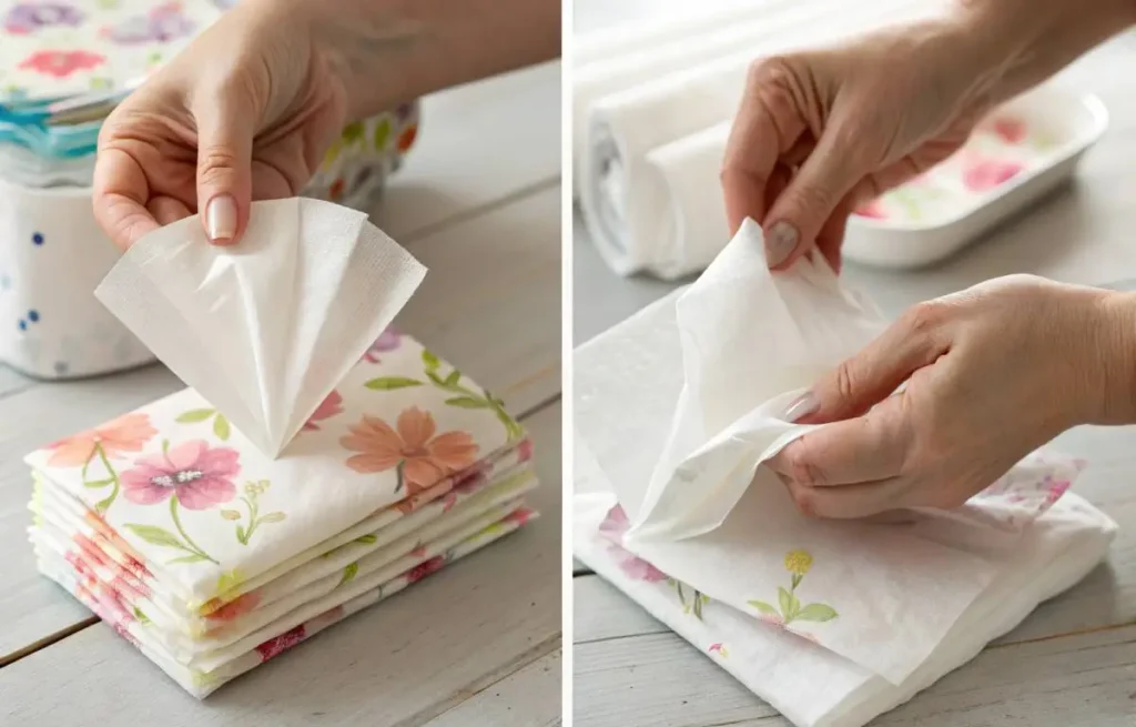Hands fluffing layers of tissue paper petals carefully
