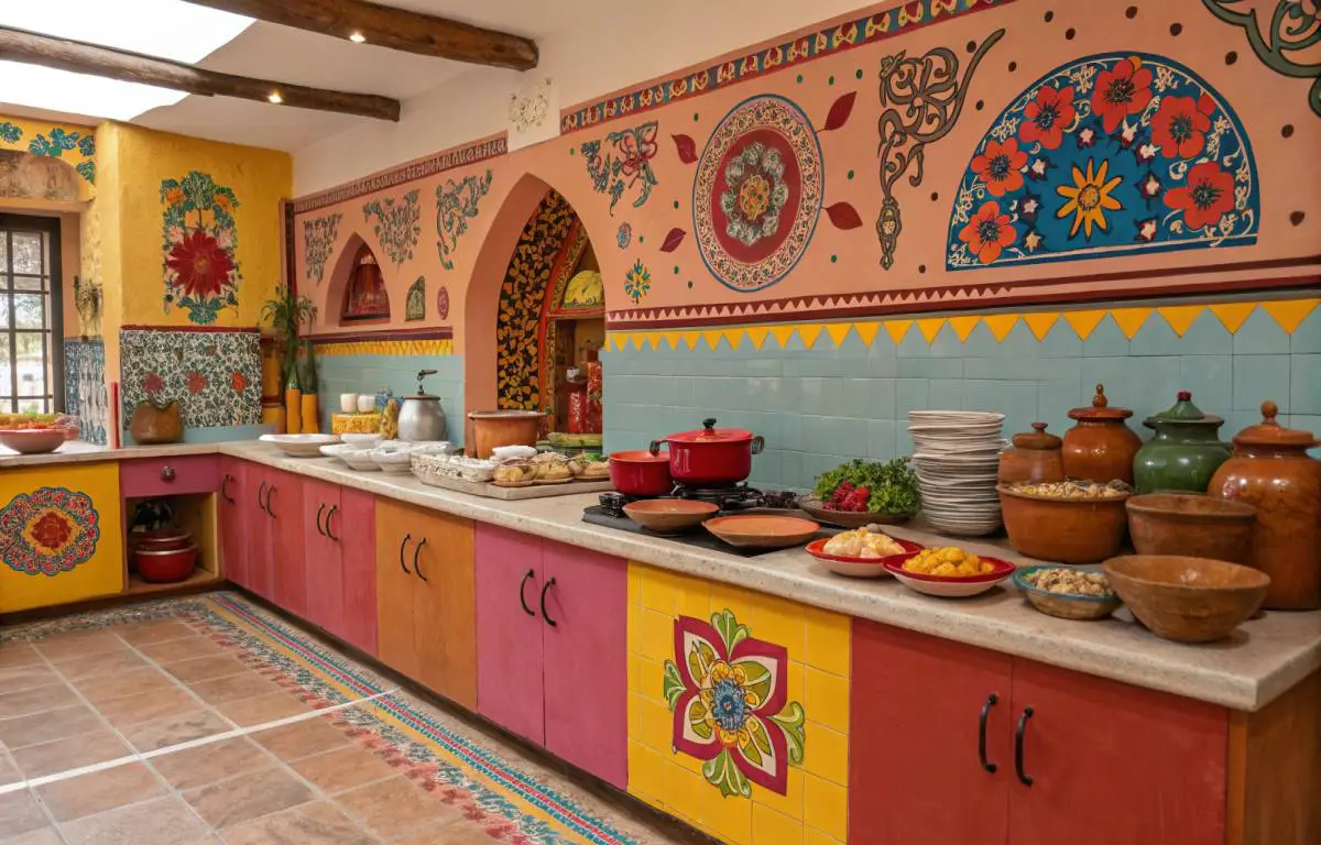 Mexican kitchen decor with vibrant warm colors