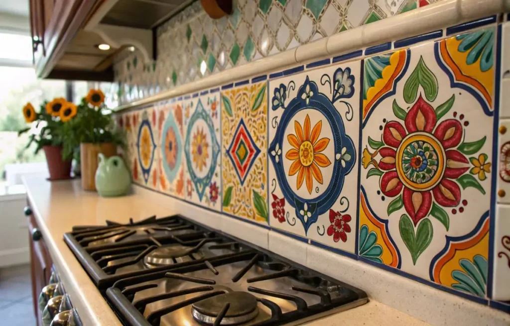 Talavera tiles used in Mexican kitchen decor