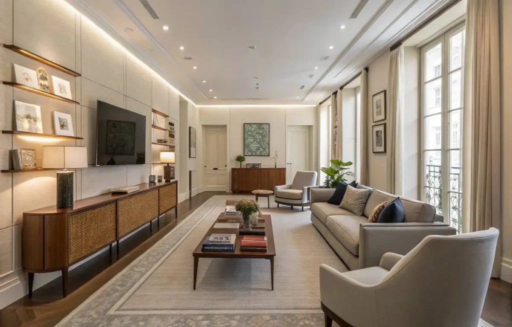 Choose the right furniture when you decorate a long living room