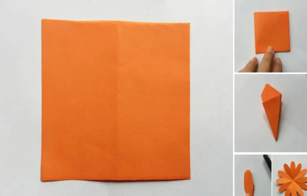 Paper folding tricks to cut 8 petal shapes