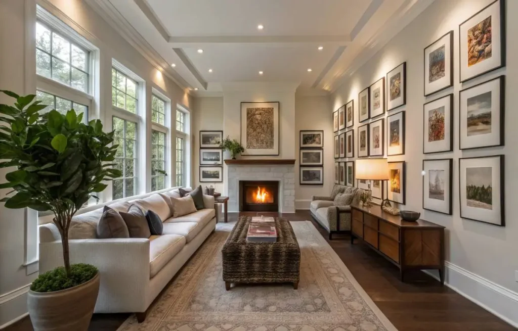 Avoid a single focal point when you decorate a long living room