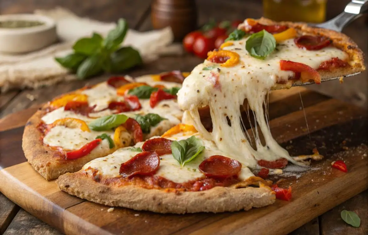 Final chicken crust pizza recipe fresh from the oven