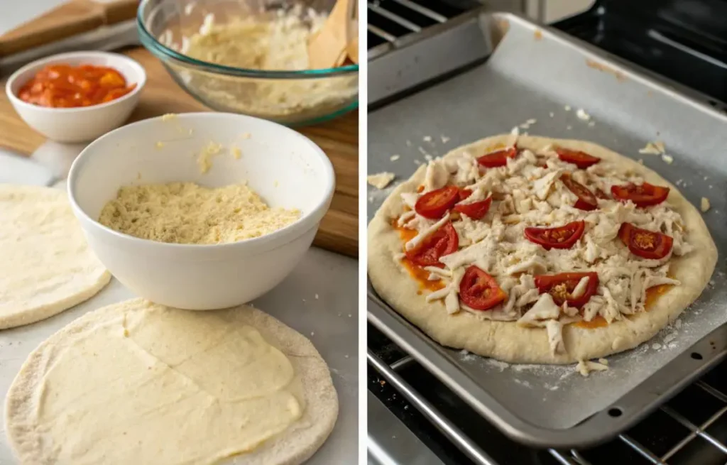 Step-by-step preparation of chicken crust pizza recipe	