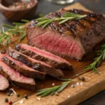 Beef flap meat steak sliced and ready to serve