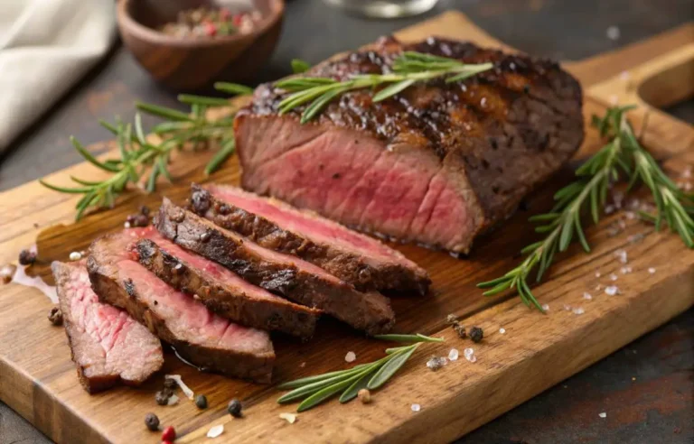 Beef flap meat steak sliced and ready to serve
