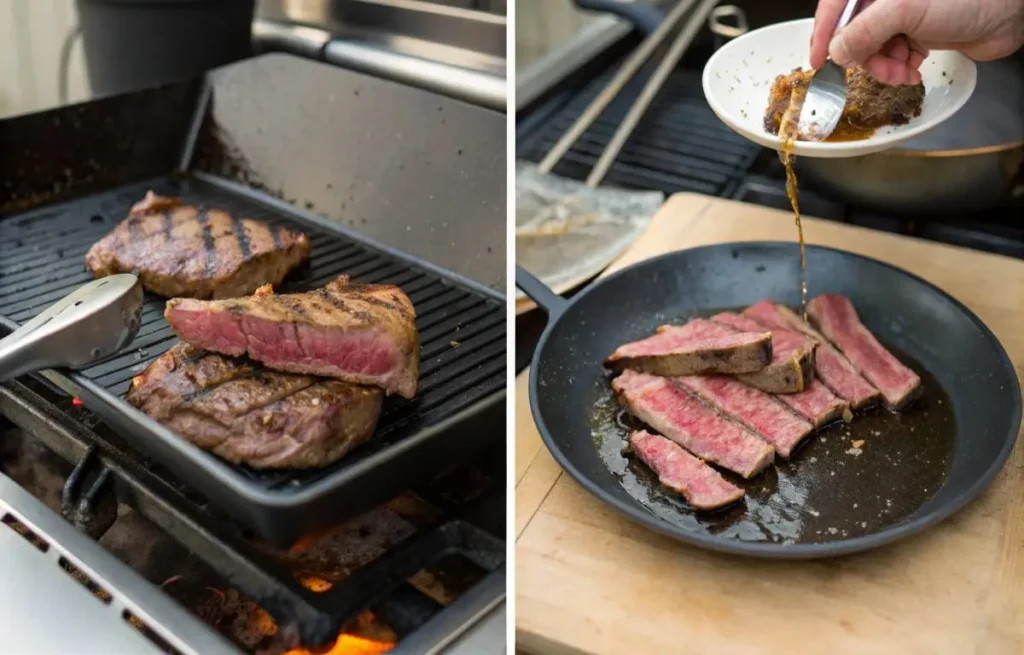 Step-by-step process of cooking beef flap meat steak	