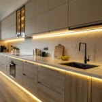 LED Strip Lights for Kitchen Cabinets casting a warm, inviting light on kitchen counters